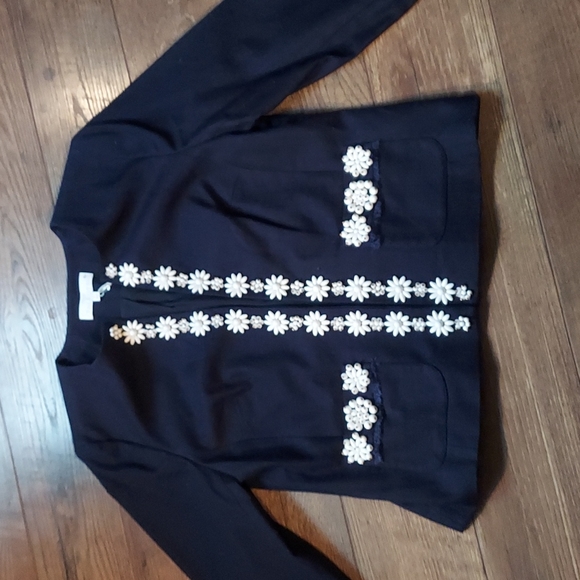 Rsvp by Talbots navy blazer with white beading - Picture 1 of 7